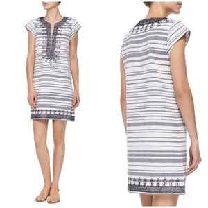Calypso St. Barth Short Sleeve Embroidered Striped Dress